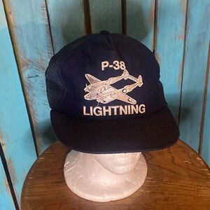 Vintage P-38 Lightning WWII fighter plane adjustable trucker hat made in USA